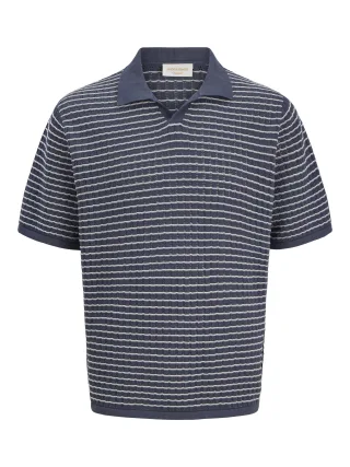 JACK&JONES - JORNANTUCKET KNIT SPLIT NECK POLO SA26 Odyssey Gray - Gr. - S