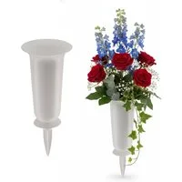 matches21 HOME & HOBBY Dekovase Grabvasen mit Erdspieß zum Stecken 2er Set 32 cm, weiss (2 St), Wetterfeste Grabschmuck Kunststoff Friedhofsvasen