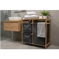 riess-ambiente Wäschekorb LAGOON SPA 70cm natur/grau – Bambus-Massivholz, 3 Wäschebeutel, FSC (Einzelartikel, 1 St), Wäschesammler mit ausziehbaren Säcken – ideal für vorsortierte Wäsche