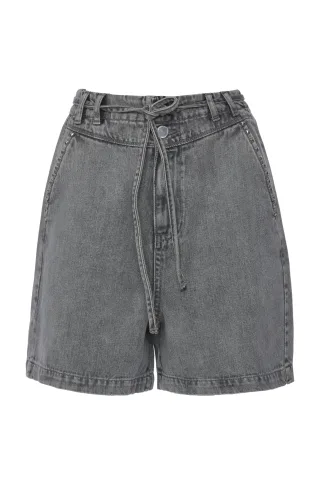 bsb - Lässige Shorts mit hohem Bund und Bindegürtel grau - Gr. - S