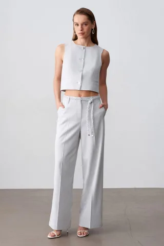 Damen Hohe Taille Weite Hose Mit Gürtel