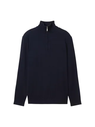 Tom Tailor - Troyer Strickpullover mit recyceltem Kaschmir knitted navy melange - Gr. - XXL