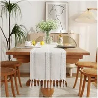 TUWENA Tischläufer Tischläufer,Landhausstil Tischdecke,Vintage Waschbar Tisch mit Fransen
