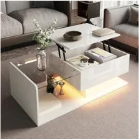Merax Couchtisch hochglanz Sofatisch höhenverstellbar Beistelltisch mit LED-Beleuchtung (1-St., 100 L x 50 B x 33/47,5 H cm), Wohnzimmertisch mit Glasplatte & verstecktem Stauraum