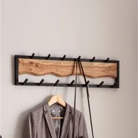 FINEBUY Wandgarderobe Hakenleiste Massivholz 80 cm Garderobe Flur Metall (Akazie Massivholz / Metall, 80x20x8 cm Modern), Flurgarderobe Metall, Garderobe Wand, Hakenleiste