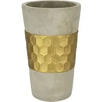 I.GE.A. Dekovase Goldverzierte Blumenvase (1 St), Vase Zylindervase mit goldener Struktur grau gold Betonoptik Tischvase
