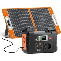 Flashfish Stromerzeuger Powerstation 200W, 151Wh Stromgenerator Solar, AC-Ausgang 230V, 0,2 in kW, (E200), mit 60w Solarpanel für Camping,Abenteuer und Notfälle