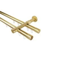 iso-design Gardinenstange Innenlauf 2-läufig Wandmontage 20 mm Farbe Messing matt Endstück Kappe, Ø 20 mm, 2-läufig, Fixmaß, mit Bohren, geschraubt, Metall, Innenlaufprofil mit Metallsäge kürzbar