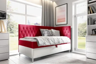 Boxspringbett Gästebett Kinderbett FINJA Nr.3 100x200cm Weiss-Rot Seite Rechts