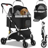 TLGREEN Hundebuggy klappbar, Leichtes Aluminium Gestell und atmungsaktives Mesh, (Hundewagen, Stoßfest & platzsparend für kleine Hunde/Katzen), Ideal für Reisen, Spaziergänge und Tierarztbesuche