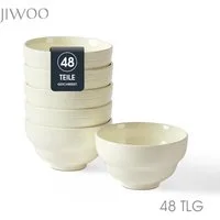 JIWOO Müslischale 6er Ø11,8cm, Dessertschale Eisschale Suppenschale Snackschale Schale, Keramik, (Set, 48-tlg), Porzellan Hochwertiges Schalen Weiß Mikrowellenofen Spülmaschine