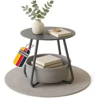 Coemo Wohnzimmertisch KOSI, Grau Metallgestell Couchtisch mit Aufbewahrungskorb Canvas