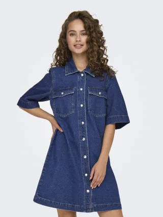 ONLY - ONLBELLE S/S BUTTON DRESS DNM GUA NOOS dark blue denim - Gr. - S