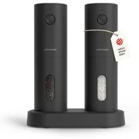 LARS NYSØM Gewürzmühle Spænding praktische Einhandbedienung per Drucktaste, (2 Stück), elektrische Salz- & Pfeffermühle mit eingebautem LED-Licht