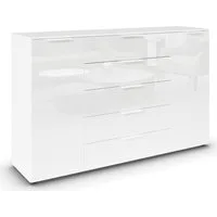 rauch Schubkastenkommode Kommode Türkommode Sideboard Kombikommode FLIPP mit Glasfront (Breite 160/180 cm mit 4 Einlegeböden), 2-trg mit 5 Schubladen und Soft-Close, 2 Breiten MADE IN GERMANY