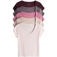 The Set T-Shirt The Set Gerippte T-Shirts, U-Ausschnitt, 5er-Pack (5-tlg)