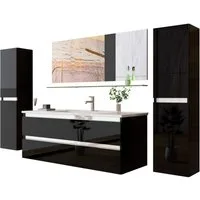 Homeline Badmöbel-Set Deniz und Marcel New in 3 Größen Hochglanz Badmöbel, (Komplettes Badmöbel Set, 6-St., Badmöbel Weiß Hochglanz bis 6 Teilig Badezimmermöbel), Hochglanz Optik Mit 2 Schubladen