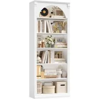 Homfa Bücherregal gewölbtes Bücherschrank, Standregal mit 6 Fächern 75x28x186cm Weiß