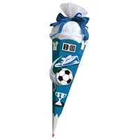 Roth Schultüte Soccer / Fußball, 68 cm, eckig, mit weißem Kreppverschluss, Zuckertüte zum Basteln, Blau