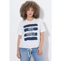 Ulla Popken T-Shirt T-Shirt Schriftmotiv Tunnelzug V-Ausschnitt