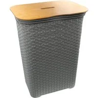 hrb Wäschebox Wäschekorb mit Bambus Deckel, Wäschesammler, Wäscheaufbewahrung, 65 Liter Volumen, schicker Bambusdeckel, Feuchtigkeitsresistent