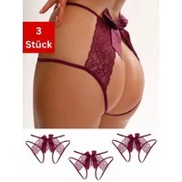 Elegant Love Tanga-Ouvert Damen Slip-Ouvert: Spitzen-Tanga mit offenem Schritt (Packung, 3-St., 3er-Pack) Damen String aus transparentem Material – elegantes Dessous