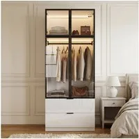 FUFU&GAGA Kleiderschrank 220 cm hoch, Aluminiumrahmen, Glastüren, LED, Hochglanz weiß (1-St)