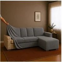 Belmarti Sofahusse 1-teiliger Sofabezug für L-Form mit Ottomane, hergestellt in Spanien, elastisches Material, hochwertiger und langlebiger Baumwollmix