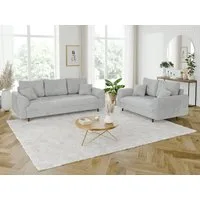 S-Style Möbel Polstergarnitur 3+2 Kristian mit Holzfüßen im skandinavischen Stil aus Chenille-Stoff, (1x 3-Sitzer-Sofa, 1x 2-Sitzer-Sofa), mit Wellenfederung