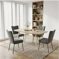 Jiexi Essgruppe Esstisch Set 5-teilig 120x69 MDF Eichenoptik Kombi mit Samt Stühlen