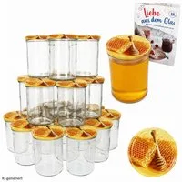 MamboCat Einmachglas 50er Set Honigglas 435ml Einmachglas TO82 Deckel Carino Honigwabe Heft, Glas