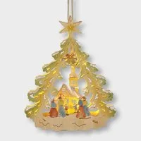 STAR LED Fensterbild 004-43 LED Holzhänger Weihnachtsbaum mit Kirche Batteriebetrieb 35x27