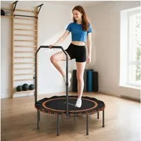 SPORTNOW Fitnesstrampolin mit verstellbarem Handlauf, Ø 114 cm, (Sport-Trampolin, 1 tlg., Fitness-Trampolin), Stahl, Kunststoff, Orange