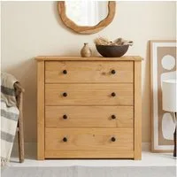 CARO-Möbel Kommode CANCUN, Sideboard aus Kiefer Massivholz 4 Schubladen Schlafzimmer Aufbewahrung