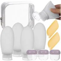 Trizand Seifenspender Reisekosmetiktasche 10-teilig handgepäcktauglich, kompakt, (Reisekosmetiktasche mit flexiblen Flaschen und Cremebehältern, 10-tlg., Komplettes Kosmetikset für Reisen, handgepäcktauglich auslaufsicher), Auslaufsichere Behälter tr