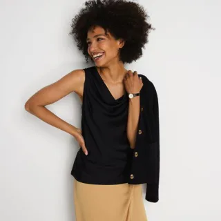 Satin-Top mit Wasserfallausschnitt, Damen,  Schwarz, Polyester, by Lands' End