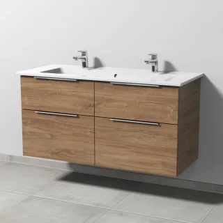 Sanipa 3way Keramik-Set Venticello Keramik-Doppelwaschtisch und Unterbau mit 4 Auszügen, Eiche-Kansa UM32959