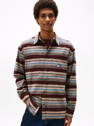 Tommy Jeans (PVH Group) - TJM UTILITY FLANNEL OVERSHIRT rich brown/horizontal stripes - Gr. - S