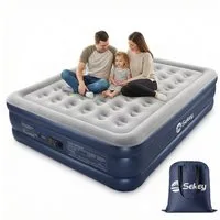 Sekey Luftbett Aufblasbare Matratze Luftmatratze selbstaufblasend hoch mit Pumpe, Luftbett Grau 203x152x46cm Wasserabweisend Doppelbett mit Tragebeutel