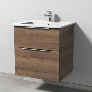 Sanipa 3way Keramik-Set Venticello Keramik-Waschtisch und Unterbau mit 2 Auszügen, Eiche-Tabak UM32150