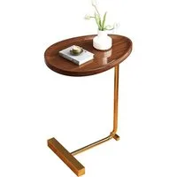 HEYHIPPO Beistelltisch C-Beistelltisch mit Holzplatte und Metallgestell, Sofatisch 60 cm hoch (Eleganter Sofatisch Walnuss Gold,Beistelltisch für Wohnzimmer und Bett), Moderner Einschub-Couchtisch, platzsparender Beistelltisch 30×45 cm