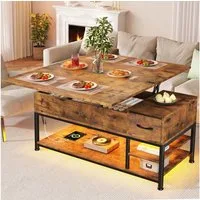 Klyvvo Couchtisch Höhenverstellbar mit LED und Stauraum, 4-in-1 Wohnzimmertisch (1-St), Steckdosen, USB, Coffee Table für Wohnzimmer, Büro, 1 Schubladen