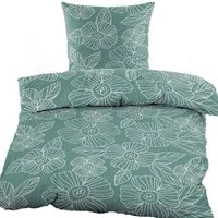 KH-Haushaltshandel Bettwäsche 2-tlg. Seersucker Bettwäsche 135x200 +80x80cm, grün Blüten, Seersucker, 2 teilig, grün, mit weißem Blütenmuster, bügelfrei