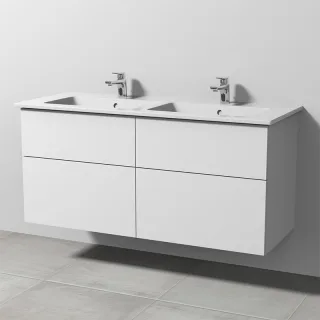Sanipa 3way Keramik-Set Venticello Keramik-Doppelwaschtisch und Unterbau mit 4 Auszügen, Weiß-Soft SM32843