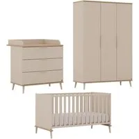 YUNY by PAIDI Babymöbel-Set HAZEL, 3-teiliges Babyzimmer in Beige, modernes Komplettset, (Spar-Set, 3-tlg., 70x140cm Babybett, Kleiderschrank 3-türig, Wickelkommode inkl. Aufsatz), Kinderzimmer, Soft-Close-Funktion, Mitwachsendes Bett inkl. Lattenros