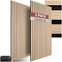 tectake Wandpaneel Akustikpaneele aus MDF und Echtholzfurnier - Eiche hell, BxL: 50x110 cm, 0,55 qm, (Holzpaneele Sonic Wall II, 2-tlg., Größe flexibel anpassbar) schallabsorbierender Filz, einfache Montage mit Kleber oder Schrauben
