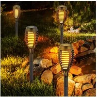 V-TAC LED Gartenfackel, LED-Leuchtmittel fest verbaut, Warmweiß, 4x Solar Flammen Fackeln Gartenleuchte Solarlicht im Freien