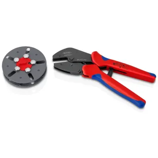 KNIPEX MultiCrimp Crimpzange mit Wechselmagazin, leer mit Mehrkomponenten-Hüllen brüniert 250 mm - 9733LE