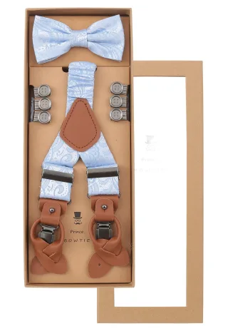 prince bowtie - Set Hosenträger+Fliege Paisley h-blau - Gr. - OS