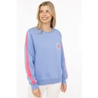 Zwillingsherz Sweatshirt "Smile Everyday" pinker Streifen am Arm, Rundhals, gesticktes Herz und Schrift